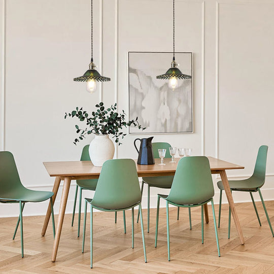 Pendantlightie - Vintage 1 - Light Wrinkle Cone Shape Scalloped Glass Shade Pendant Light - Pendants - Green - 
