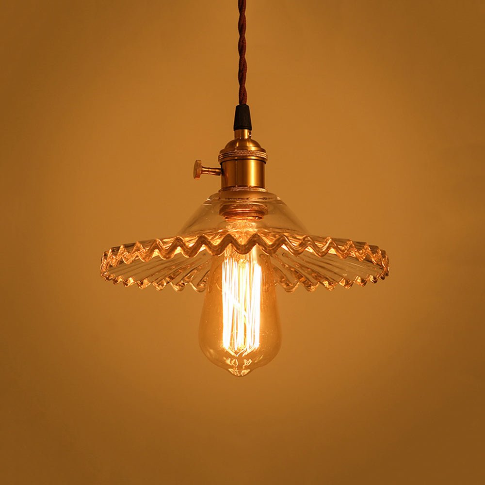 Pendantlightie - Vintage 1 - Light Wrinkle Cone Shape Scalloped Glass Shade Pendant Light - Pendants - White - 