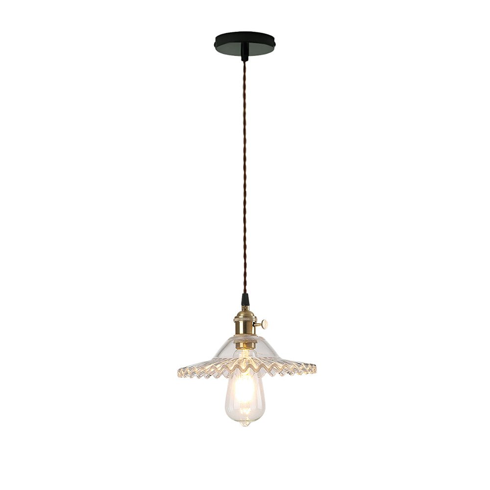 Pendantlightie - Vintage 1 - Light Wrinkle Cone Shape Scalloped Glass Shade Pendant Light - Pendants - White - 