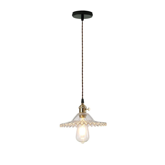 Pendantlightie - Vintage 1 - Light Wrinkle Cone Shape Scalloped Glass Shade Pendant Light - Pendants - White - 