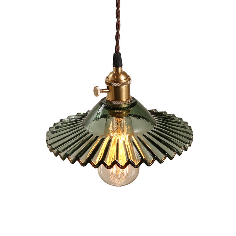 Pendantlightie - Vintage 1 - Light Wrinkle Cone Shape Scalloped Glass Shade Pendant Light - Pendants - White - 