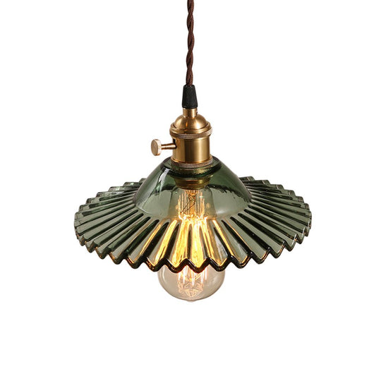 Pendantlightie - Vintage 1 - Light Wrinkle Cone Shape Scalloped Glass Shade Pendant Light - Pendants - White - 
