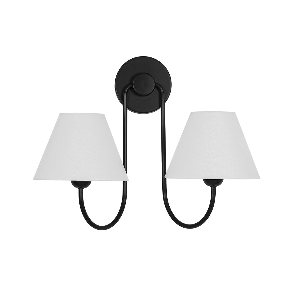 Pendantlightie-Vintage 2-Light Swoop Armed Tapered Linen Fabric Cone Wall Light-Wall Light-Black-