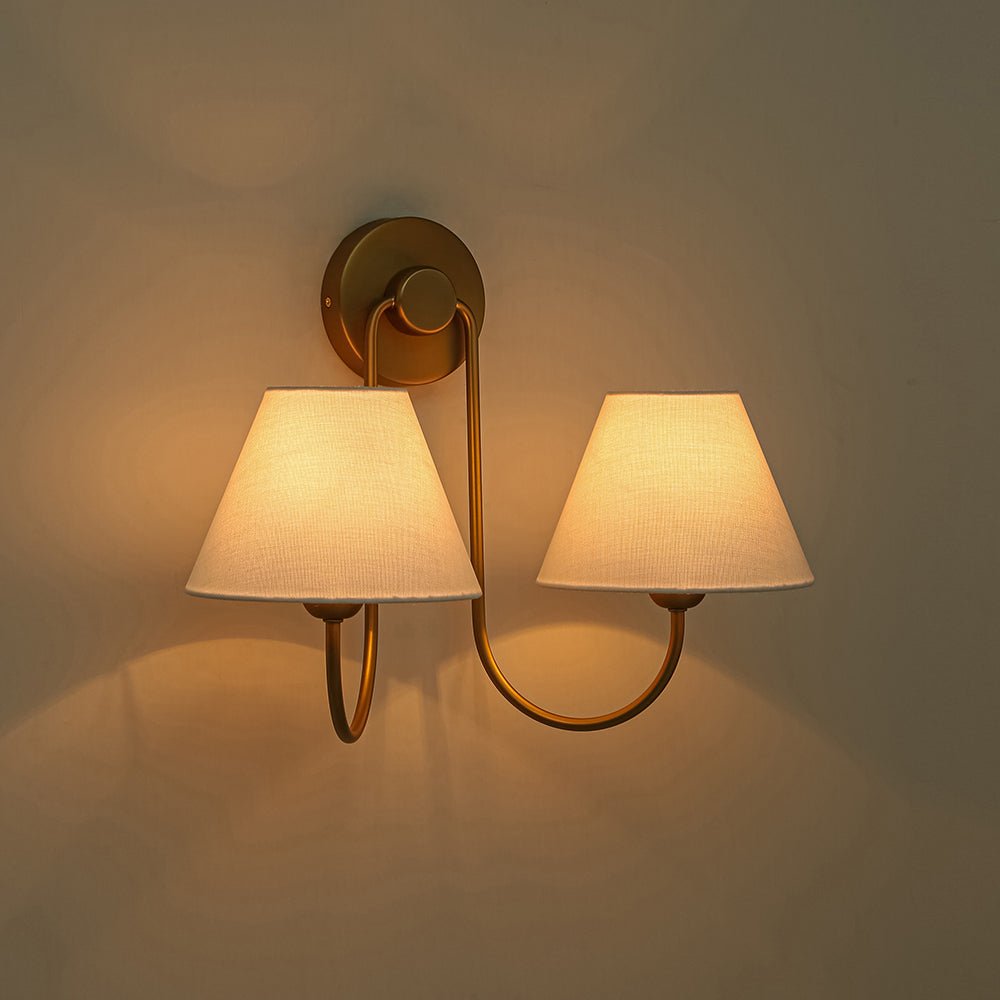 Pendantlightie-Vintage 2-Light Swoop Armed Tapered Linen Fabric Cone Wall Light-Wall Light-Black-