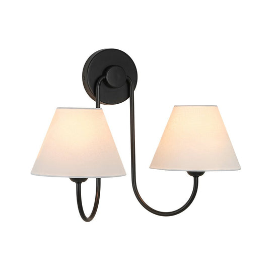 Pendantlightie-Vintage 2-Light Swoop Armed Tapered Linen Fabric Cone Wall Light-Wall Light-Black-