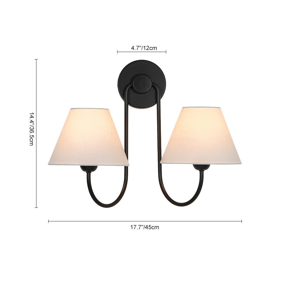 Pendantlightie-Vintage 2-Light Swoop Armed Tapered Linen Fabric Cone Wall Light-Wall Light-Black-