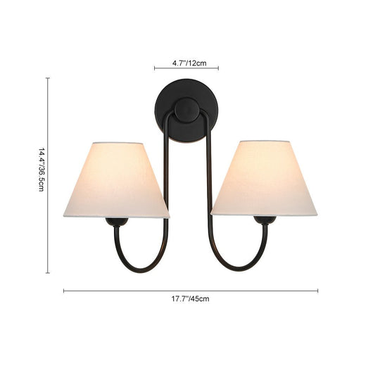 Pendantlightie-Vintage 2-Light Swoop Armed Tapered Linen Fabric Cone Wall Light-Wall Light-Black-