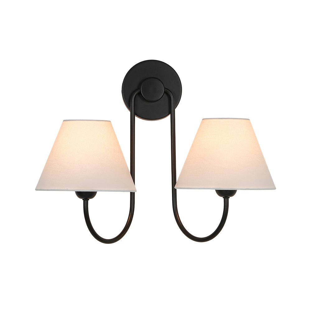 Pendantlightie-Vintage 2-Light Swoop Armed Tapered Linen Fabric Cone Wall Light-Wall Light-Black-