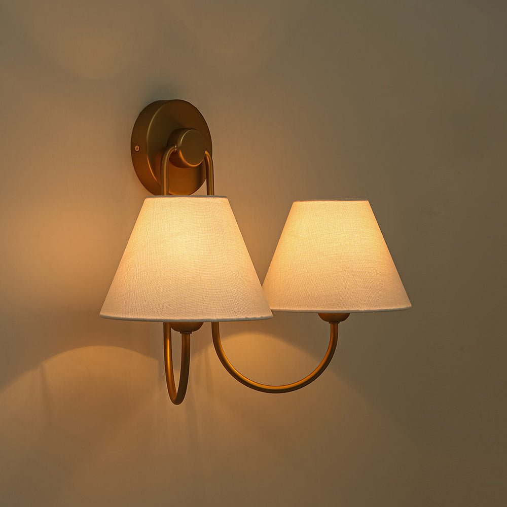 Pendantlightie-Vintage 2-Light Swoop Armed Tapered Linen Fabric Cone Wall Light-Wall Light-Black-