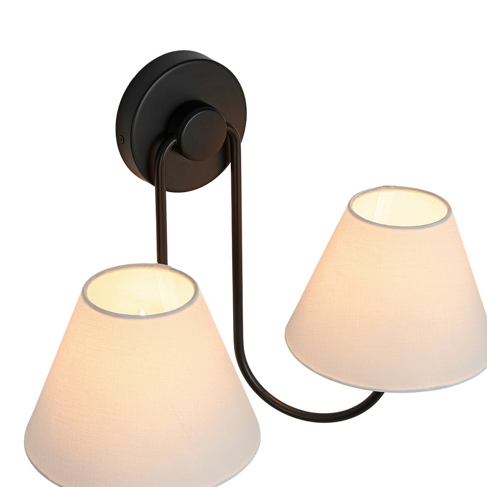 Pendantlightie-Vintage 2-Light Swoop Armed Tapered Linen Fabric Cone Wall Light-Wall Light-Black-