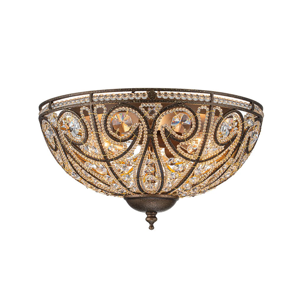 Pendantlightie-Vintage 3-Light Bowl Crystal Flush Ceiling Light-Flush Mount-Antique bronze-