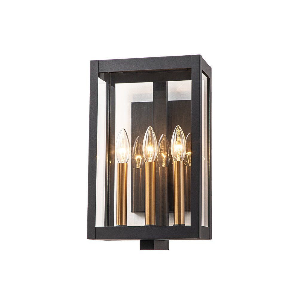 Pendantlightie - Vintage 3 - Light Clear Glass Rectangular Outdoor Wall Sconce - Outdoor Wall Light - Black - 