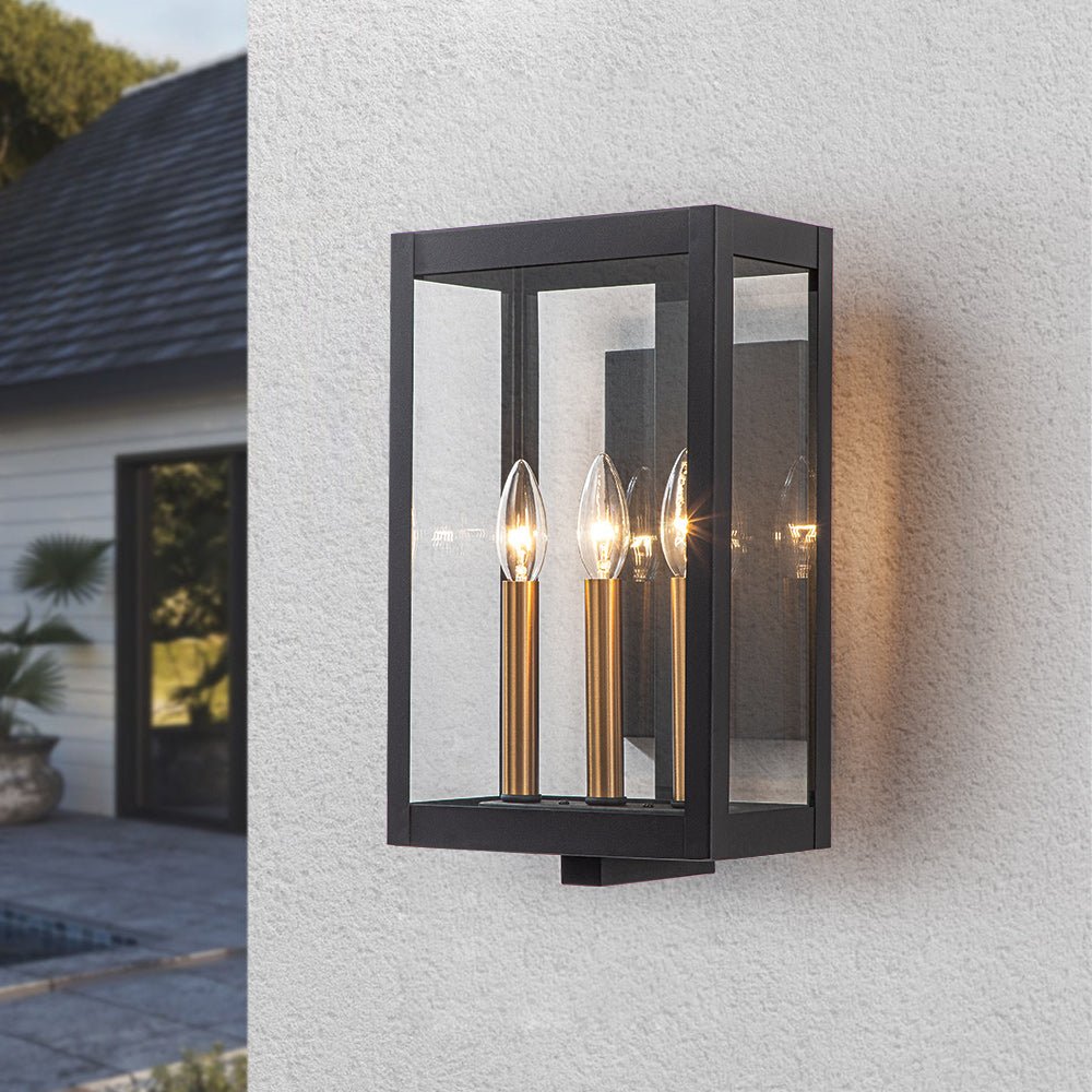 Pendantlightie - Vintage 3 - Light Clear Glass Rectangular Outdoor Wall Sconce - Outdoor Wall Light - Black - 