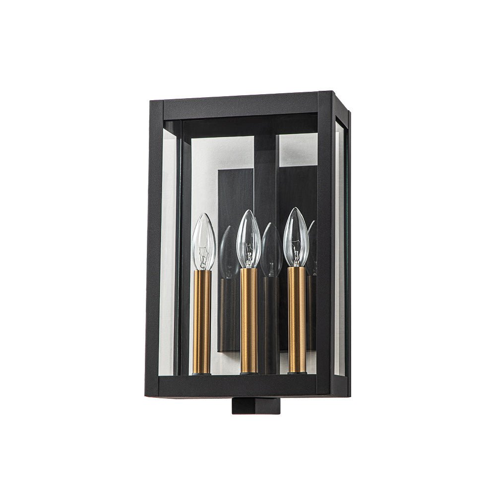 Pendantlightie - Vintage 3 - Light Clear Glass Rectangular Outdoor Wall Sconce - Outdoor Wall Light - Black - 