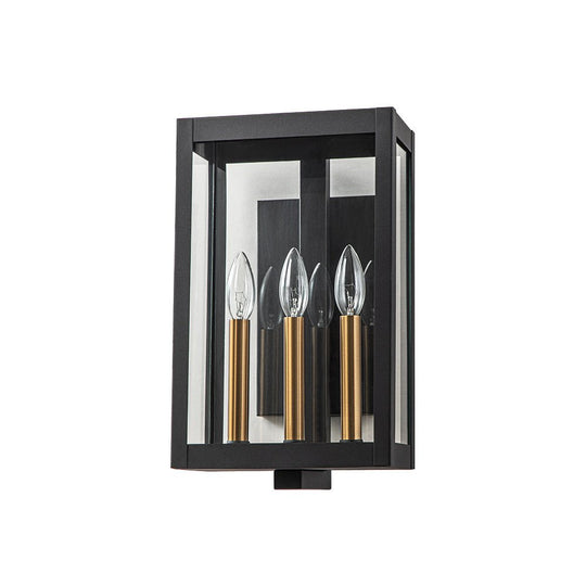 Pendantlightie - Vintage 3 - Light Clear Glass Rectangular Outdoor Wall Sconce - Outdoor Wall Light - Black - 