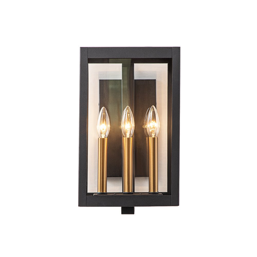 Pendantlightie - Vintage 3 - Light Clear Glass Rectangular Outdoor Wall Sconce - Outdoor Wall Light - Black - 