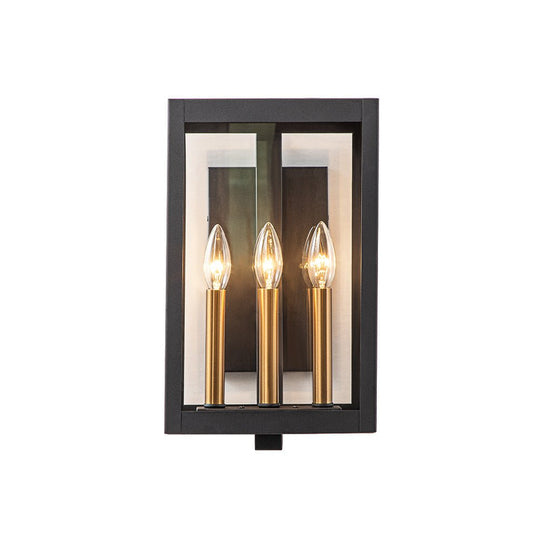 Pendantlightie - Vintage 3 - Light Clear Glass Rectangular Outdoor Wall Sconce - Outdoor Wall Light - Black - 