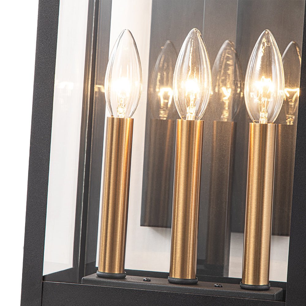Pendantlightie - Vintage 3 - Light Clear Glass Rectangular Outdoor Wall Sconce - Outdoor Wall Light - Black - 