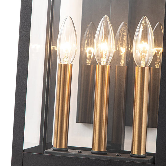 Pendantlightie - Vintage 3 - Light Clear Glass Rectangular Outdoor Wall Sconce - Outdoor Wall Light - Black - 