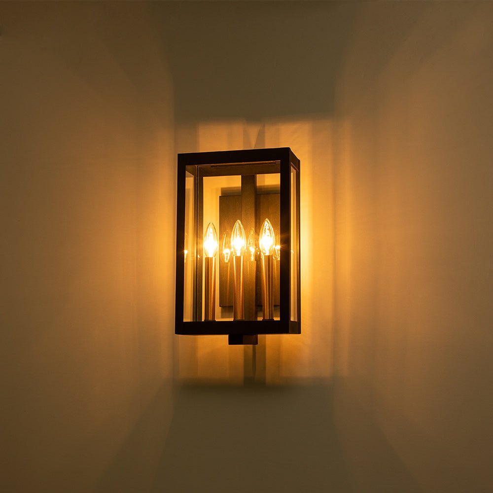 Pendantlightie - Vintage 3 - Light Clear Glass Rectangular Outdoor Wall Sconce - Outdoor Wall Light - Black - 