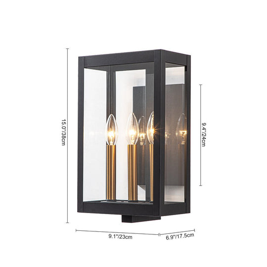Pendantlightie - Vintage 3 - Light Clear Glass Rectangular Outdoor Wall Sconce - Outdoor Wall Light - Black - 