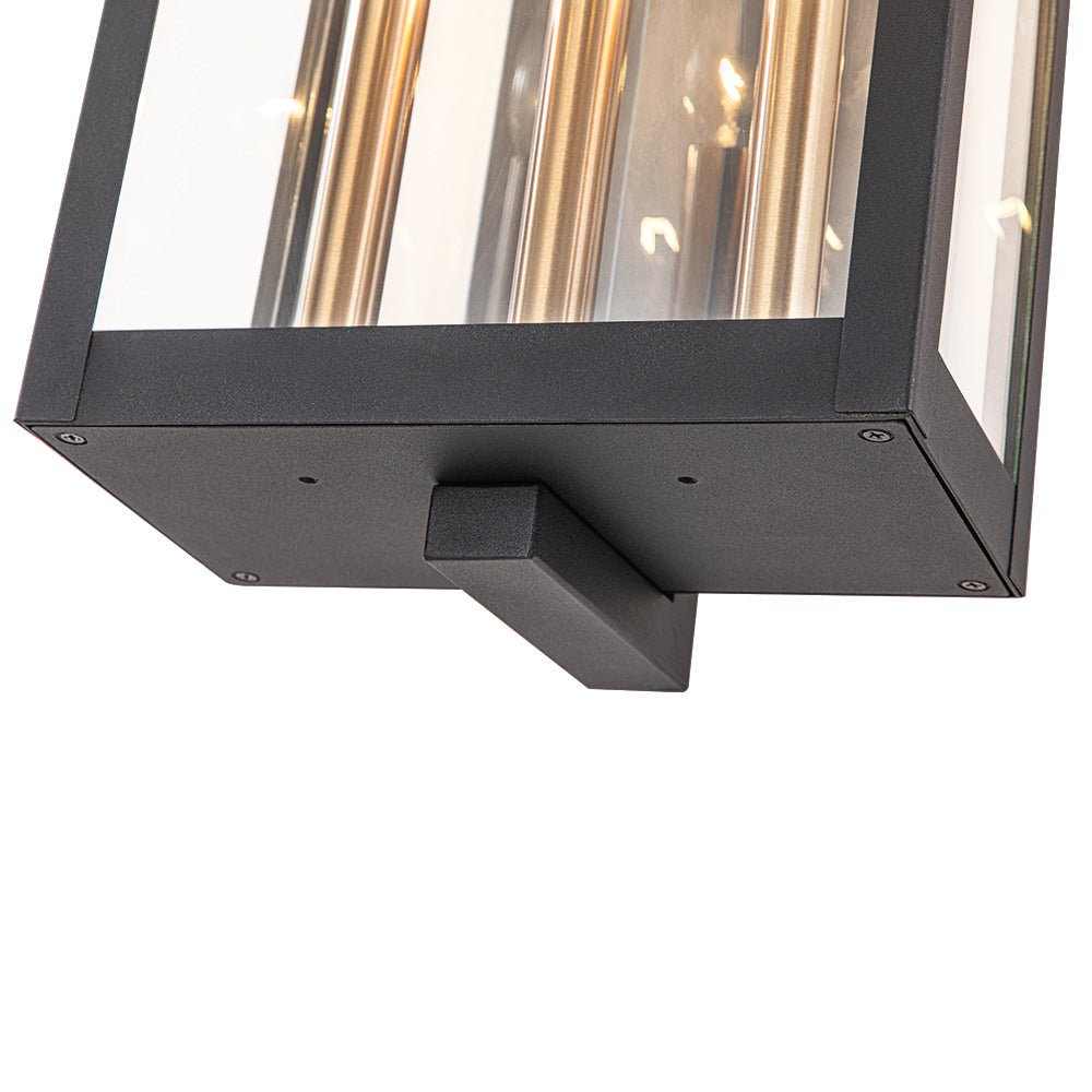 Pendantlightie - Vintage 3 - Light Clear Glass Rectangular Outdoor Wall Sconce - Outdoor Wall Light - Black - 