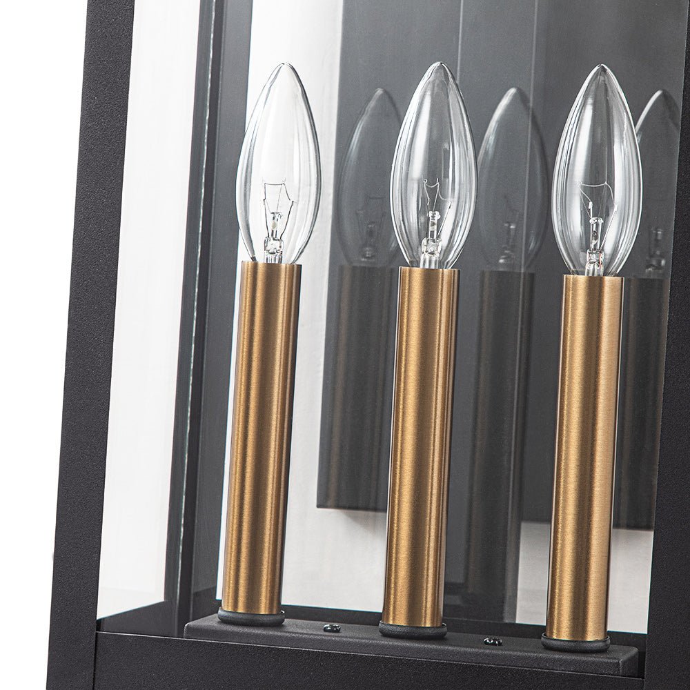 Pendantlightie - Vintage 3 - Light Clear Glass Rectangular Outdoor Wall Sconce - Outdoor Wall Light - Black - 