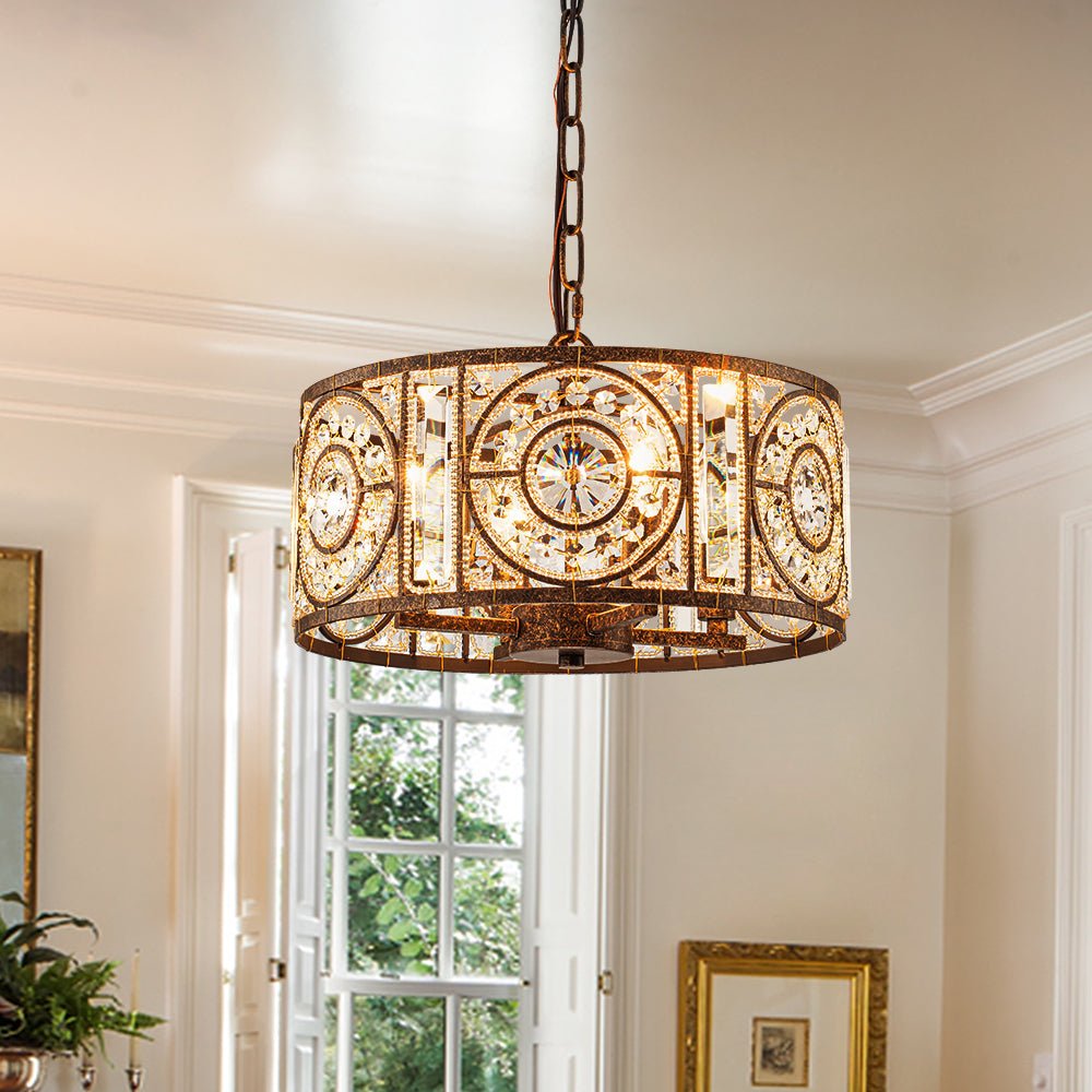 Pendantlightie - Vintage 4 - Light Glam Drum Chandelier With Crystal Accents - Chandeliers - Small - 