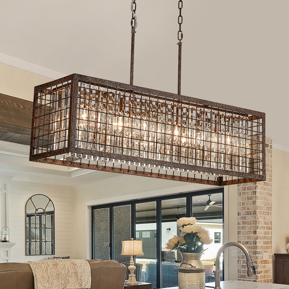 Pendantlightie - Vintage 4 - Light Hollow Frame Island Crystal Rectangle Chandelier - Chandeliers - Rustic - 