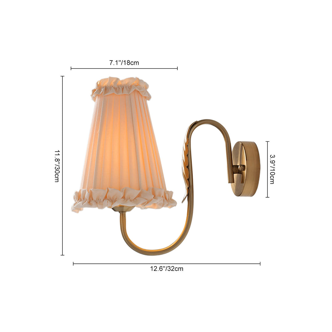 Pendantlightie-Vintage Elegant 1-Light Cone Ruffle Pleated Fabric Tapered Wall Light-Wall Light-Chrome-