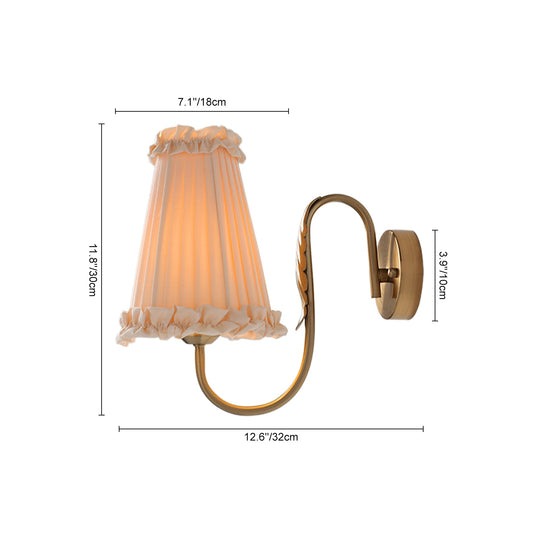 Pendantlightie-Vintage Elegant 1-Light Cone Ruffle Pleated Fabric Tapered Wall Light-Wall Light-Chrome-