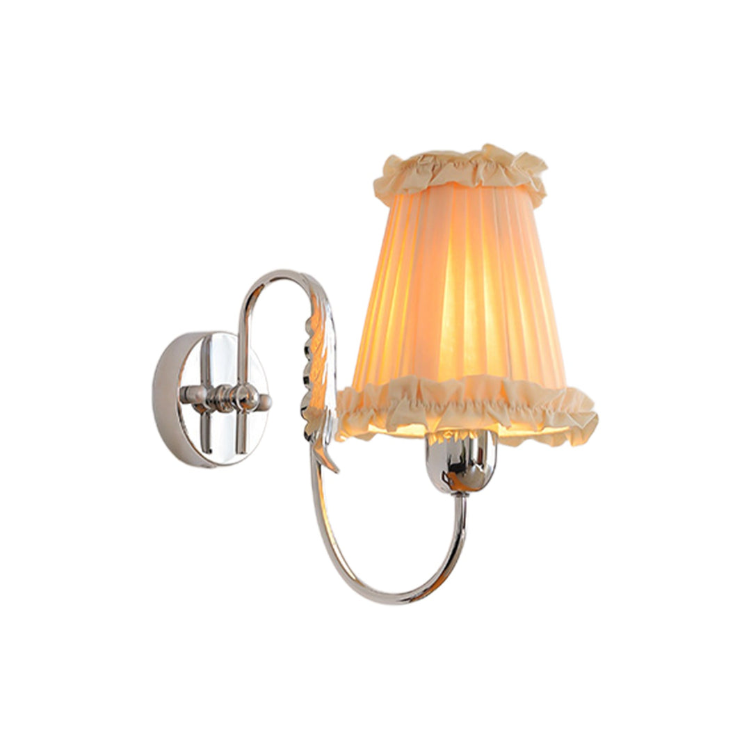 Pendantlightie-Vintage Elegant 1-Light Cone Ruffle Pleated Fabric Tapered Wall Light-Wall Light-Chrome-