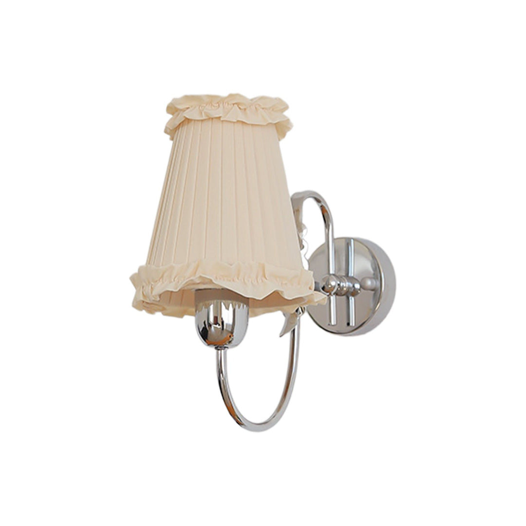 Pendantlightie-Vintage Elegant 1-Light Cone Ruffle Pleated Fabric Tapered Wall Light-Wall Light-Chrome-