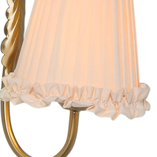Pendantlightie-Vintage Elegant 1-Light Cone Ruffle Pleated Fabric Tapered Wall Light-Wall Light-Chrome-