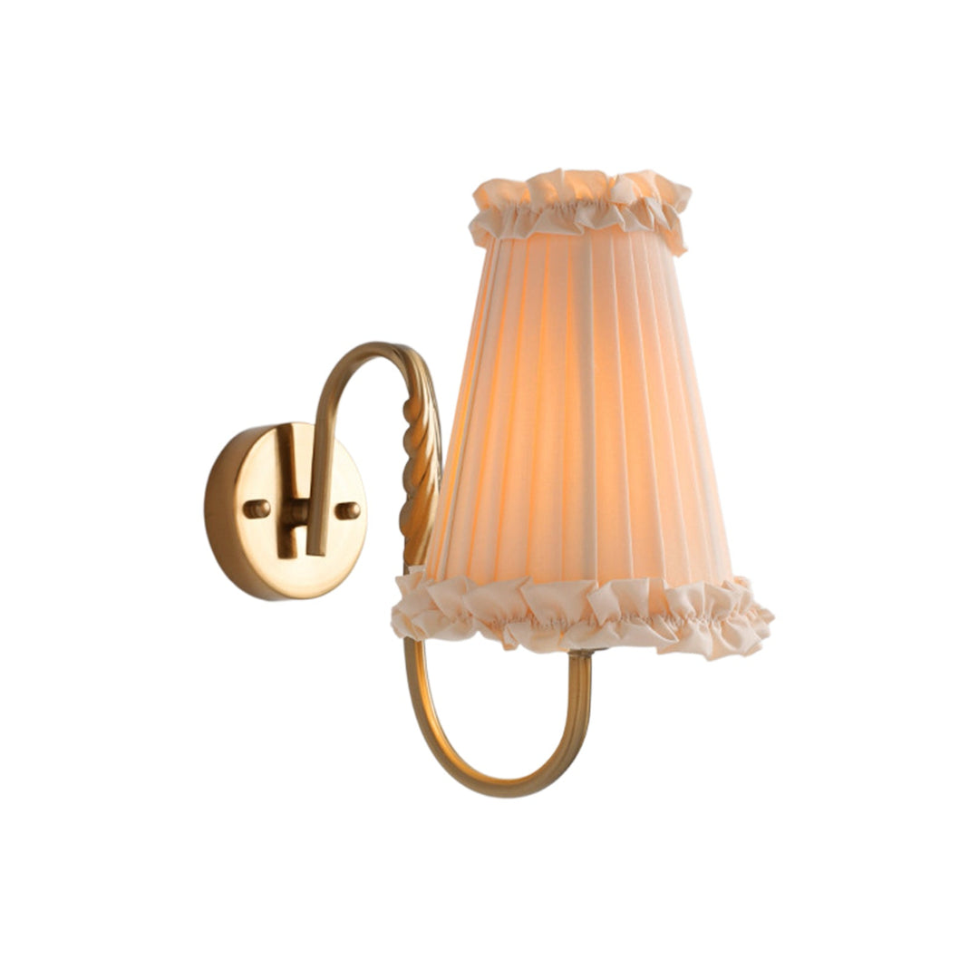 Pendantlightie-Vintage Elegant 1-Light Cone Ruffle Pleated Fabric Tapered Wall Light-Wall Light-Chrome-