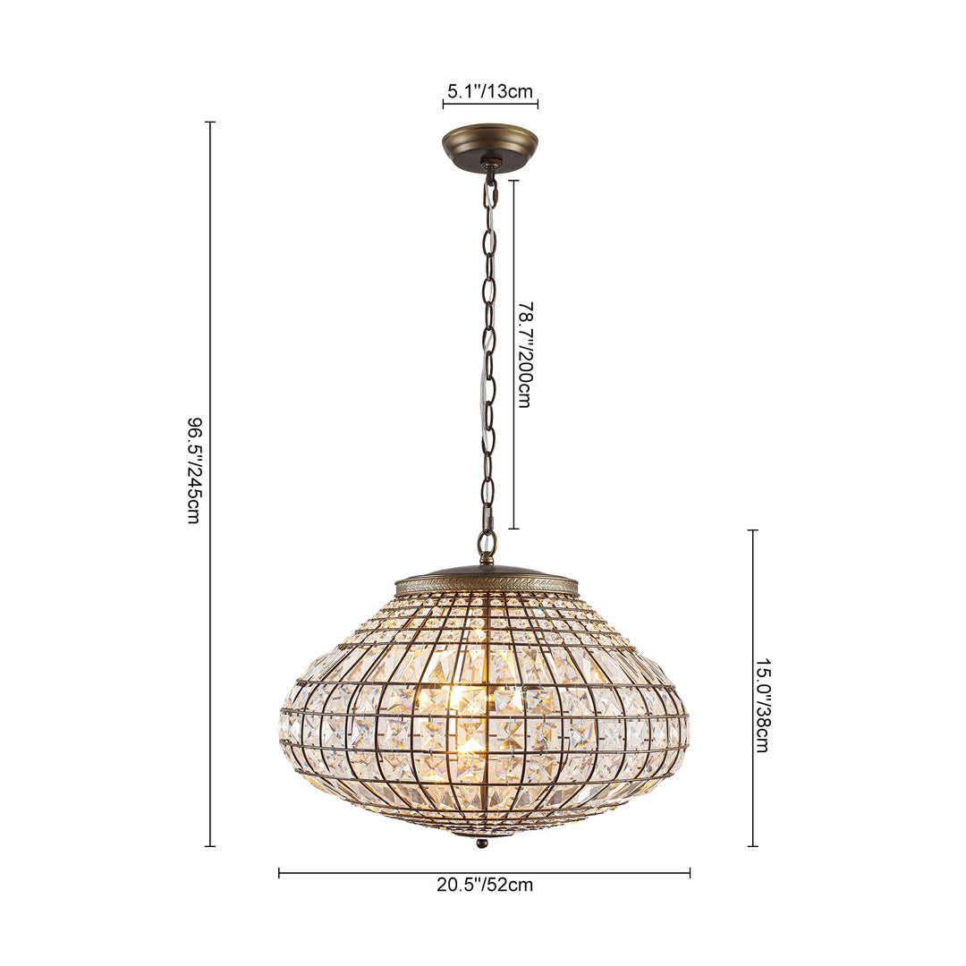 Pendantlightie-Vintage French Style 3-Light Lantern Globe Crystal Chandelier-Chandeliers-52 cm W x 38 cm H-