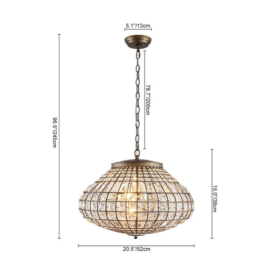 Pendantlightie-Vintage French Style 3-Light Lantern Globe Crystal Chandelier-Chandeliers-52 cm W x 38 cm H-