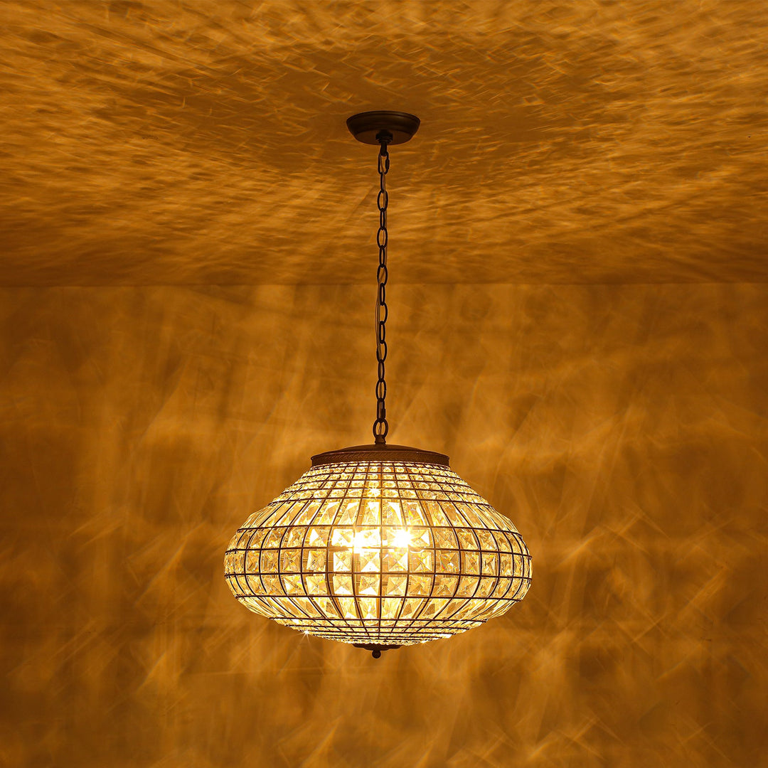 Pendantlightie-Vintage French Style 3-Light Lantern Globe Crystal Chandelier-Chandeliers-52 cm W x 38 cm H-