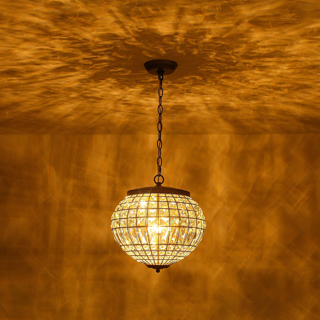 Pendantlightie-Vintage French Style 3-Light Lantern Globe Crystal Chandelier-Chandeliers-52 cm W x 38 cm H-
