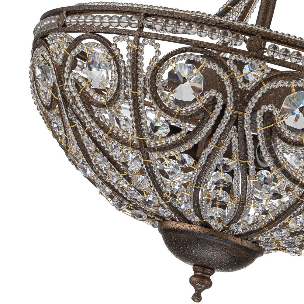 Pendantlightie-Vintage Luxury 3-Light Bowl Crystal Semi Flush Ceiling Light-Semi Flush Mount-Antique bronze-