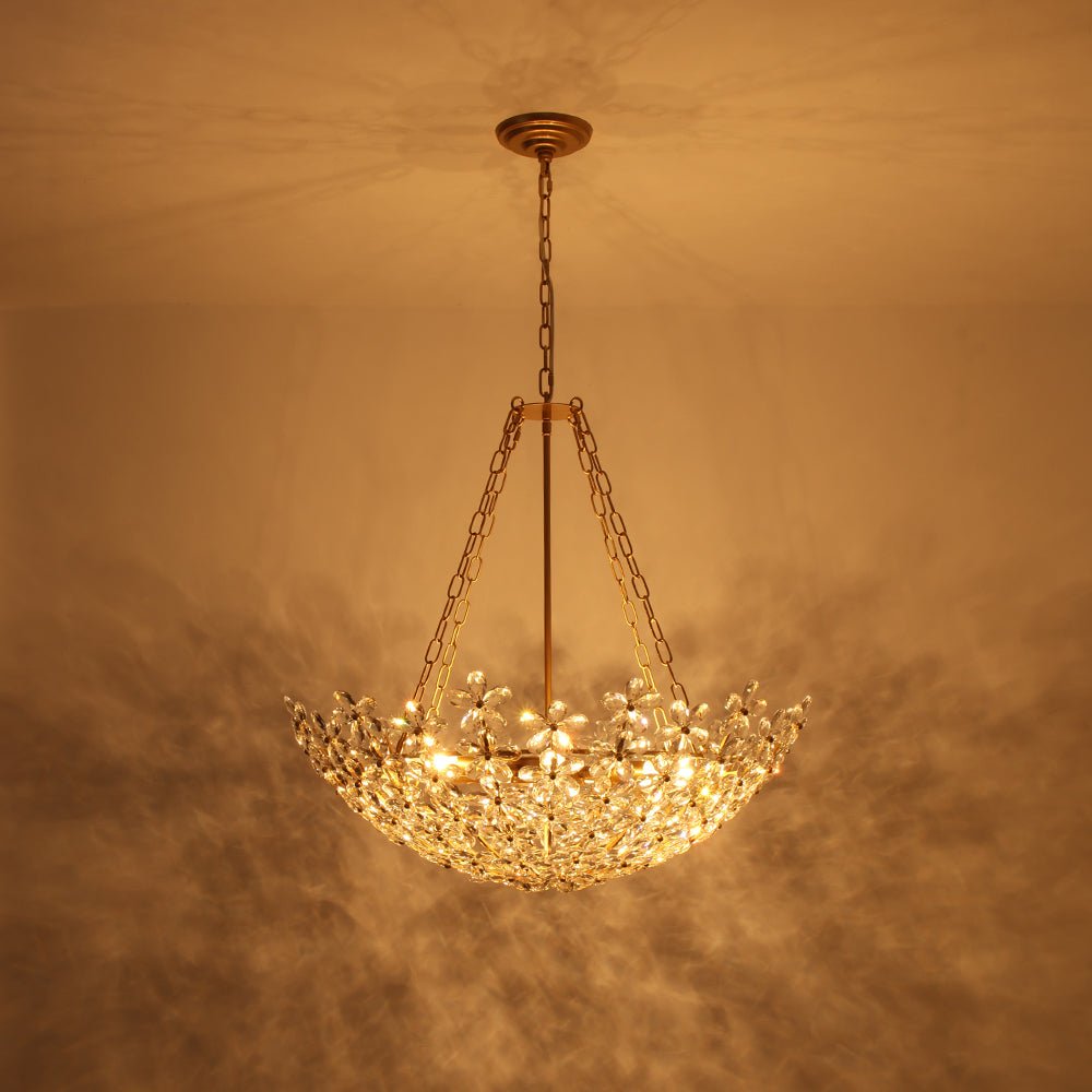 Pendantlightie - Vintage Luxury 6 - Light Five - Leaf Clover Blossom Floral Glass Chandelier - Chandeliers - Gold - 