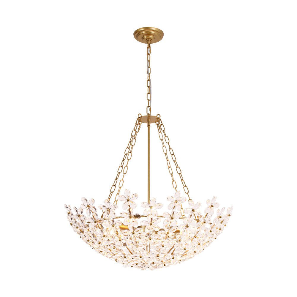 Pendantlightie - Vintage Luxury 6 - Light Five - Leaf Clover Blossom Floral Glass Chandelier - Chandeliers - Gold - 