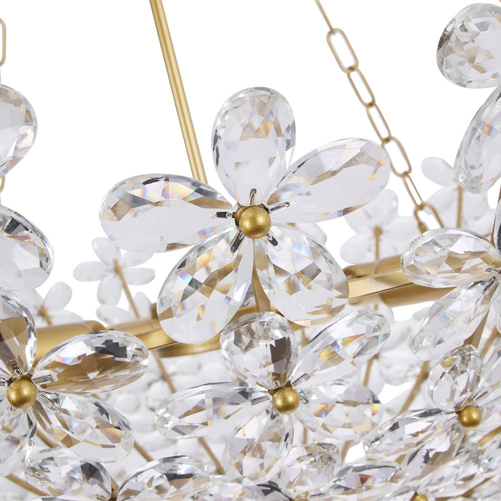 Pendantlightie - Vintage Luxury 6 - Light Five - Leaf Clover Blossom Floral Glass Chandelier - Chandeliers - Gold - 