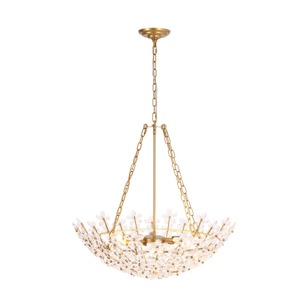 Pendantlightie - Vintage Luxury 6 - Light Five - Leaf Clover Blossom Floral Glass Chandelier - Chandeliers - Gold - 