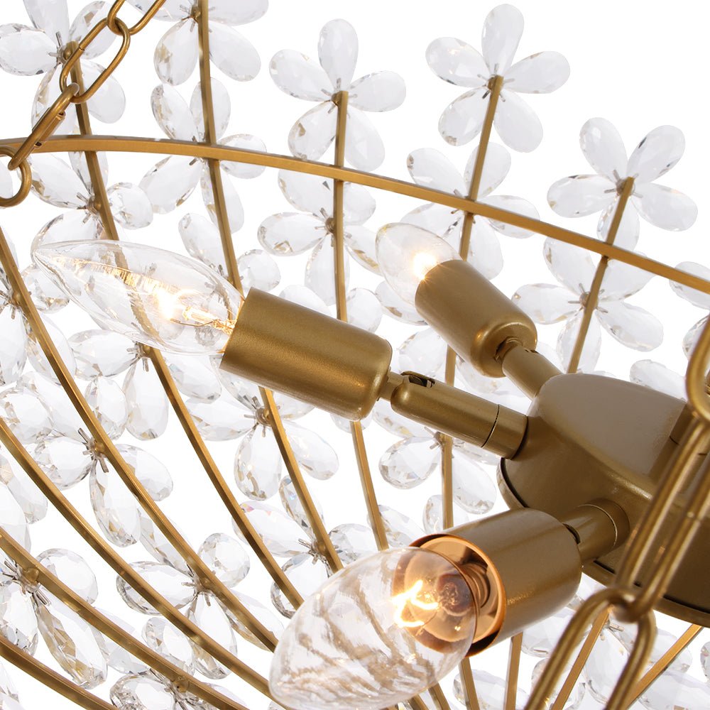 Pendantlightie - Vintage Luxury 6 - Light Five - Leaf Clover Blossom Floral Glass Chandelier - Chandeliers - Gold - 