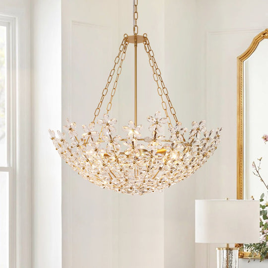 Pendantlightie - Vintage Luxury 6 - Light Five - Leaf Clover Blossom Floral Glass Chandelier - Chandeliers - Gold - 