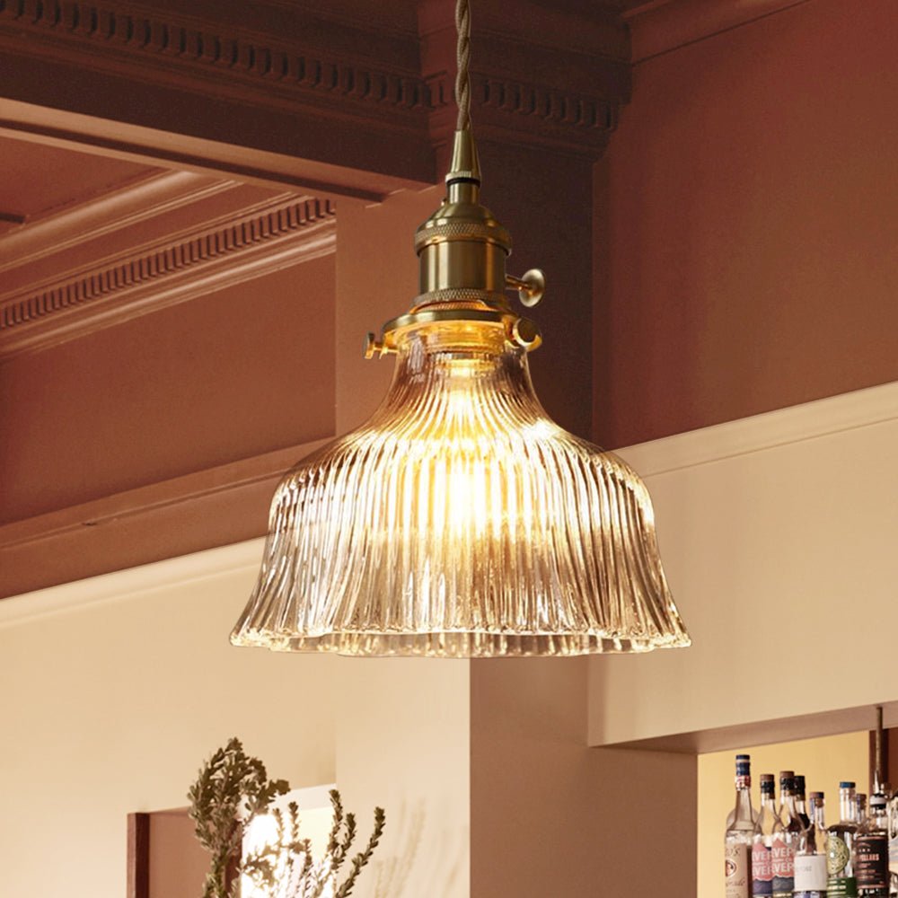 Pendantlightie - Vintage Minimalist 1 - Light Strip Patterned Glass Flower Dome Pendant Light - Pendants - Clear - A