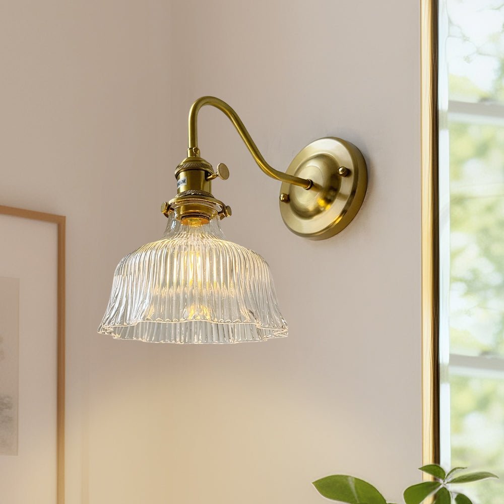 Pendantlightie - Vintage Minimalist 1 - Light Striped Glass Waved Edge Flower Wall Sconce - Wall Light - Clear - A