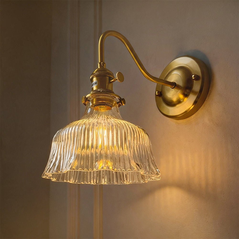 Pendantlightie - Vintage Minimalist 1 - Light Striped Glass Waved Edge Flower Wall Sconce - Wall Light - Clear - A