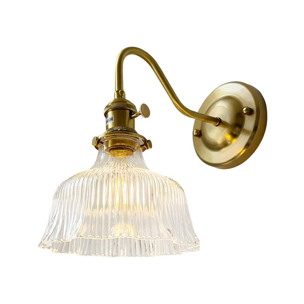 Pendantlightie - Vintage Minimalist 1 - Light Striped Glass Waved Edge Flower Wall Sconce - Wall Light - Clear - A